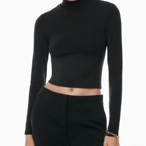 Aritzia Black Long-Sleeve Mock Neck Crop Top